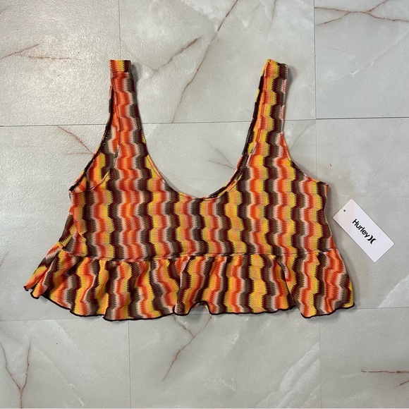 NWT Hurley Tank Top Zumba Striped Flounce Tank Top Cropped Mesh XS Extra Small - Picture 3 of 6